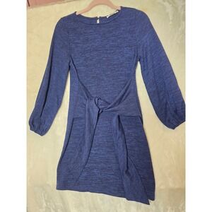 Kidsform Girls Blue Marled Knit Tie Waist Long Sleeve Dress‎ Size S 4-6